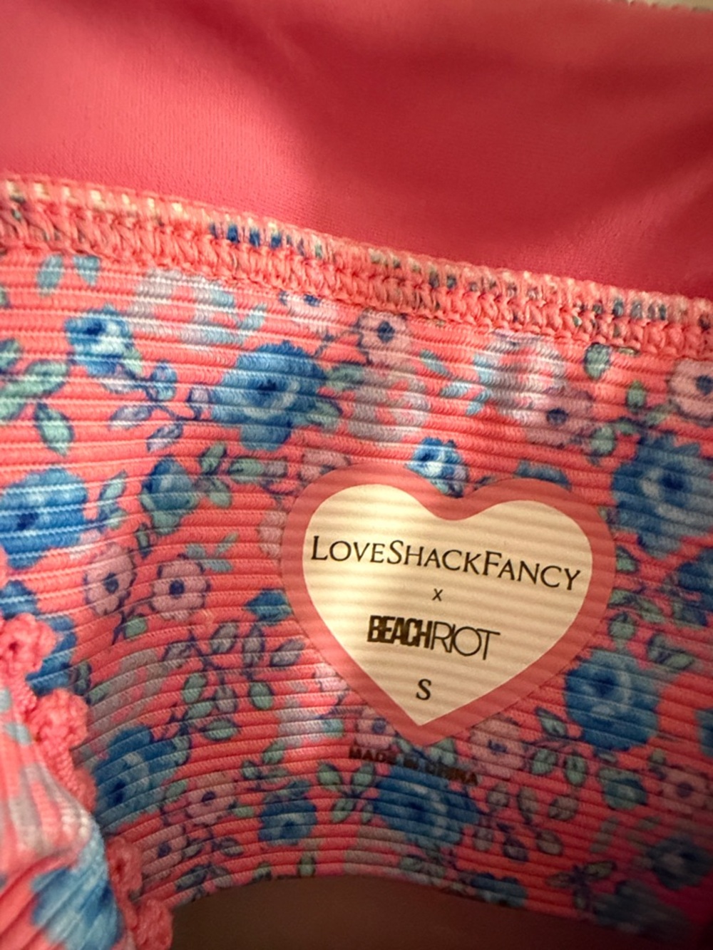 LoveShackFancy X Beach Riot Pink and Blue Floral Sports Bra and Leggings Set - Picture 3 of 16